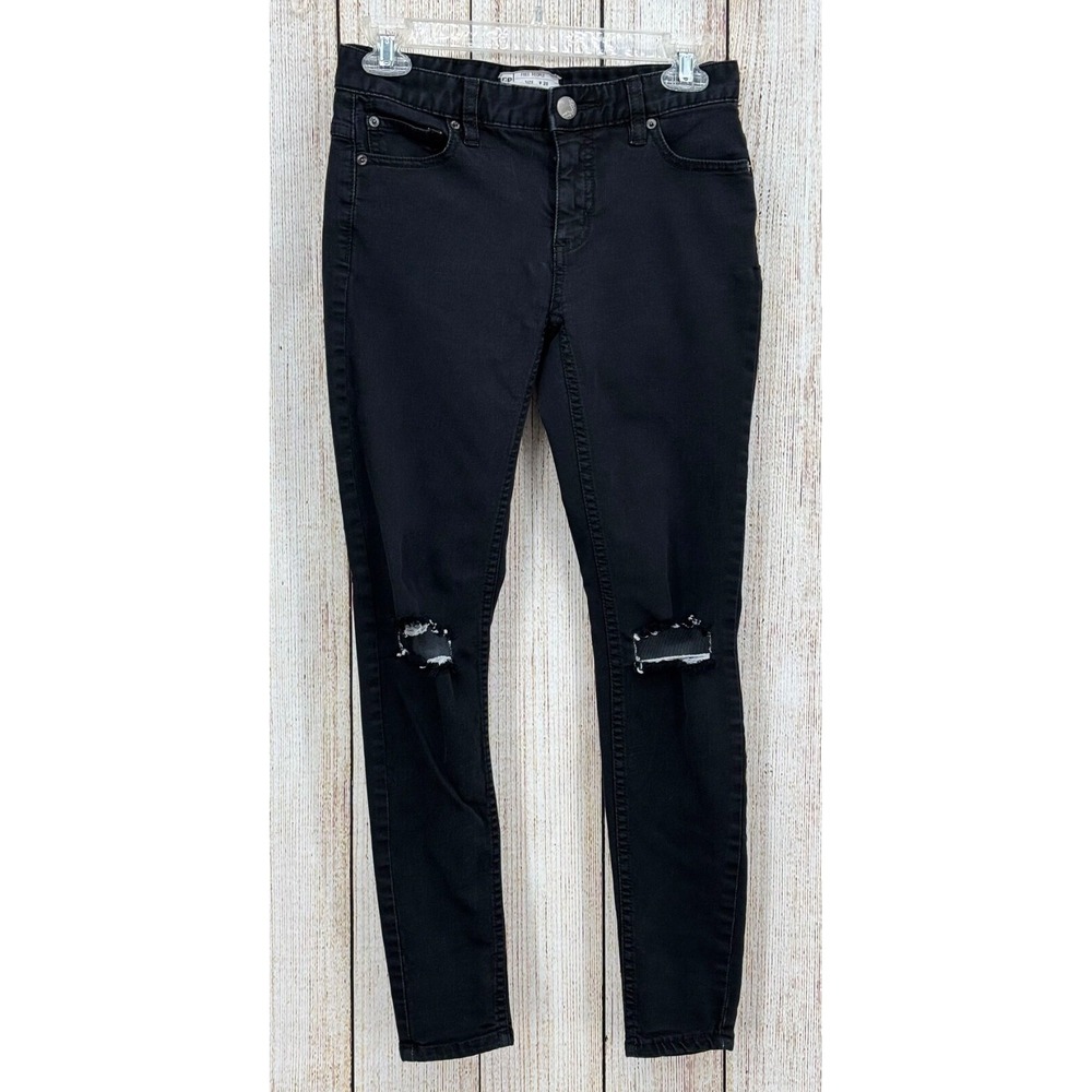 Free People Black Skinny Jeans Women's Size 25 Distressed Low Rise